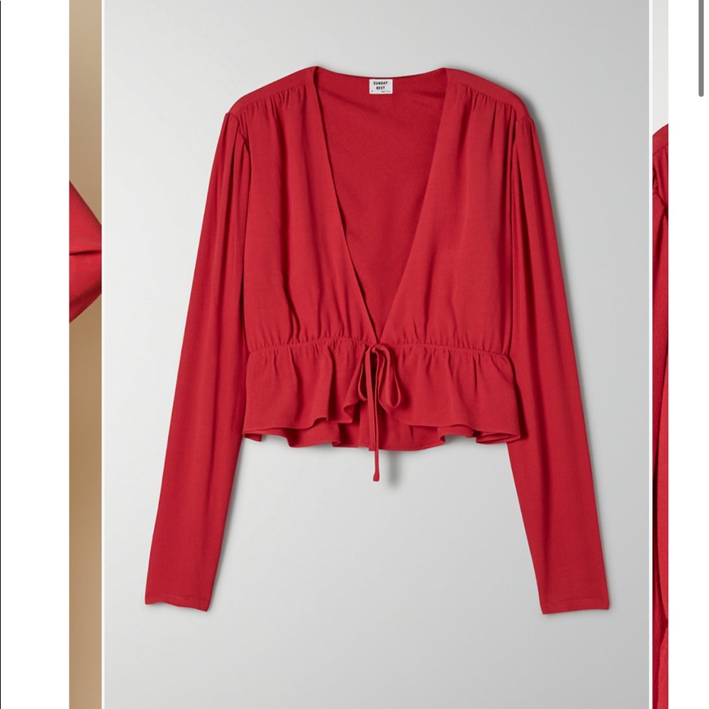 Aritzia Sunday Best Tie Front Blouse Blossom red S